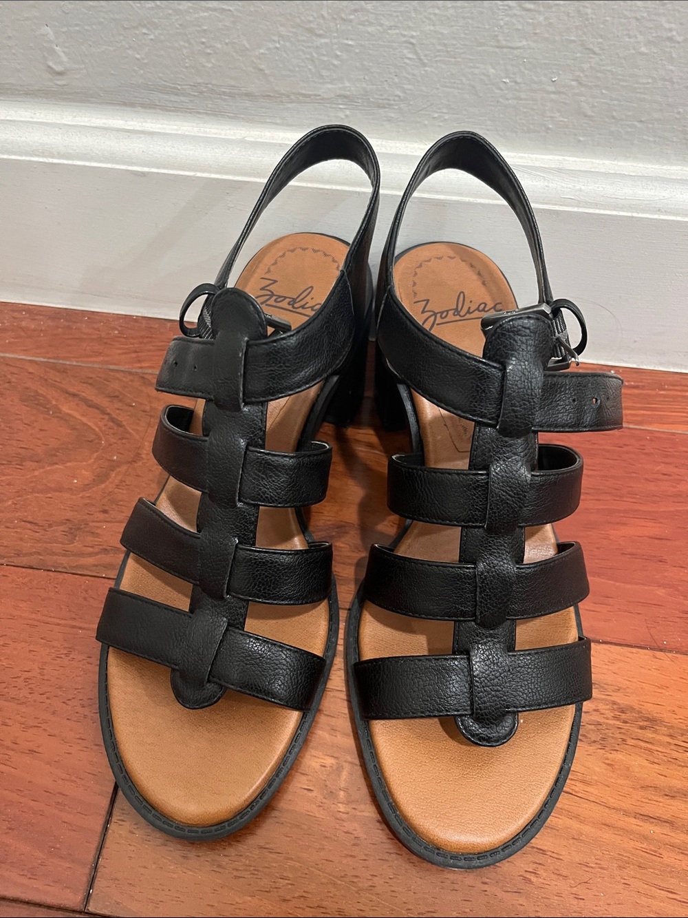 Zodiac Black Leather Multi-Strap Slingback Sandals